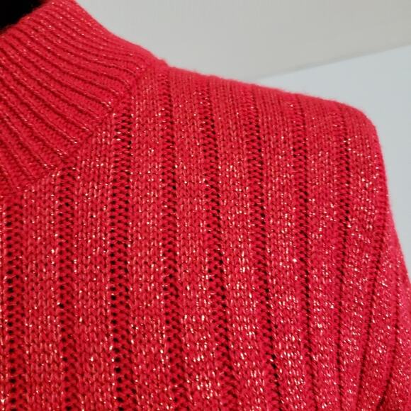 Vintage Mathias Red and Silver Metallic Knit Sweater Skirt Suit Medium - Picture 8 of 11